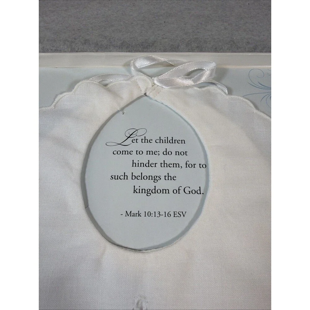 Baby White Christening Baptism Bib & Socks Set Lace Trim Embroidered Cross Gift